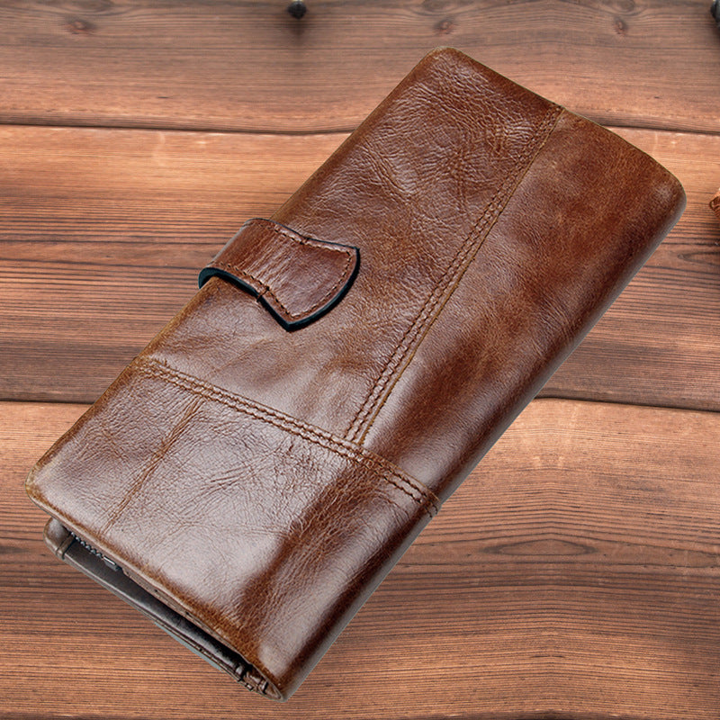 Fashion Stitching Long Cowhide Leather Men's Wallet