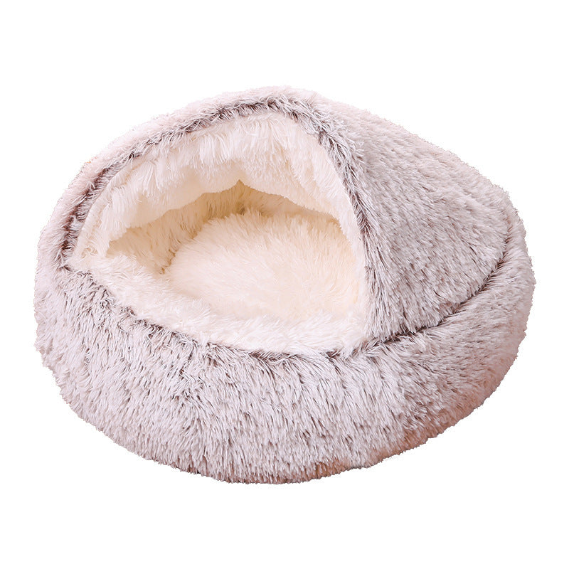 Lit rond semi-fermé en peluche à double usage pour animaux, demi-pack, sommeil profond