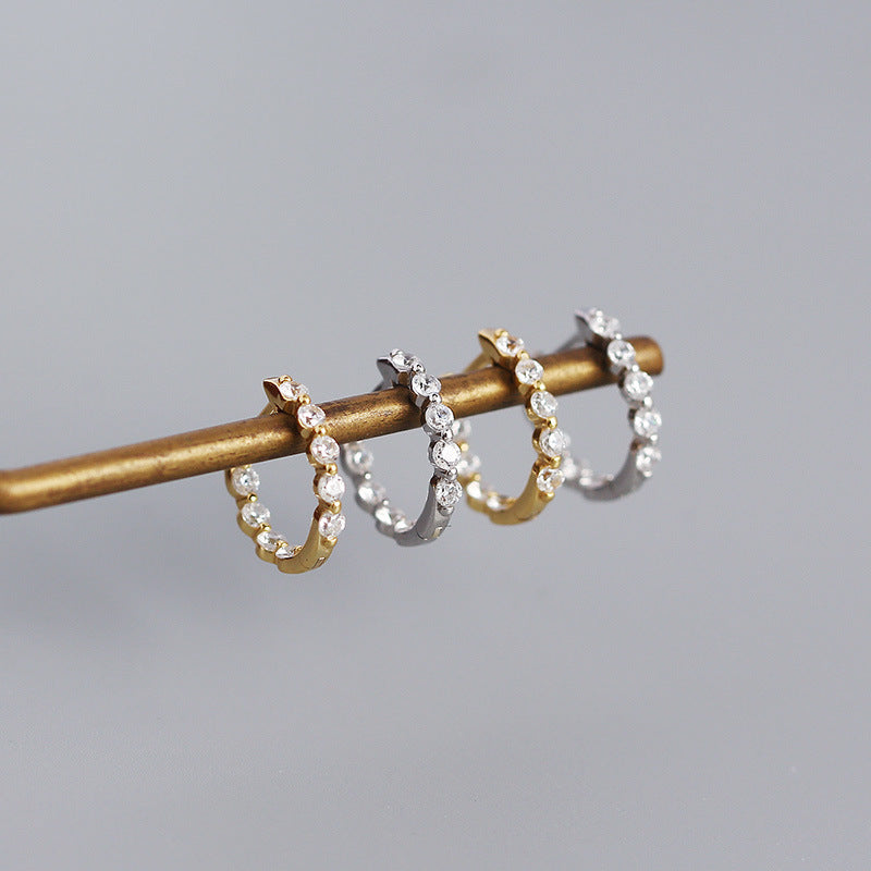 New S925 Silver Ins Geometric Zircon Diamond Earclip Earrings Silver Accessories Women