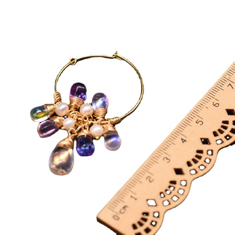 Boucles d'oreilles en argent 925 Perle d'eau douce naturelle Cristal de Bohême Femme