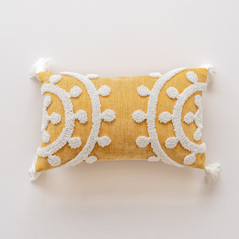 Handmade Embroidery Velvet Embroidery Pillow Cover Craft Cushion Hotel Homestay Tassel Pillow Bedside