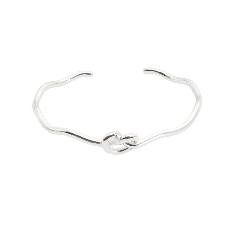 Knotted Heart-shaped Wave Open Silver Bracelet For Women
