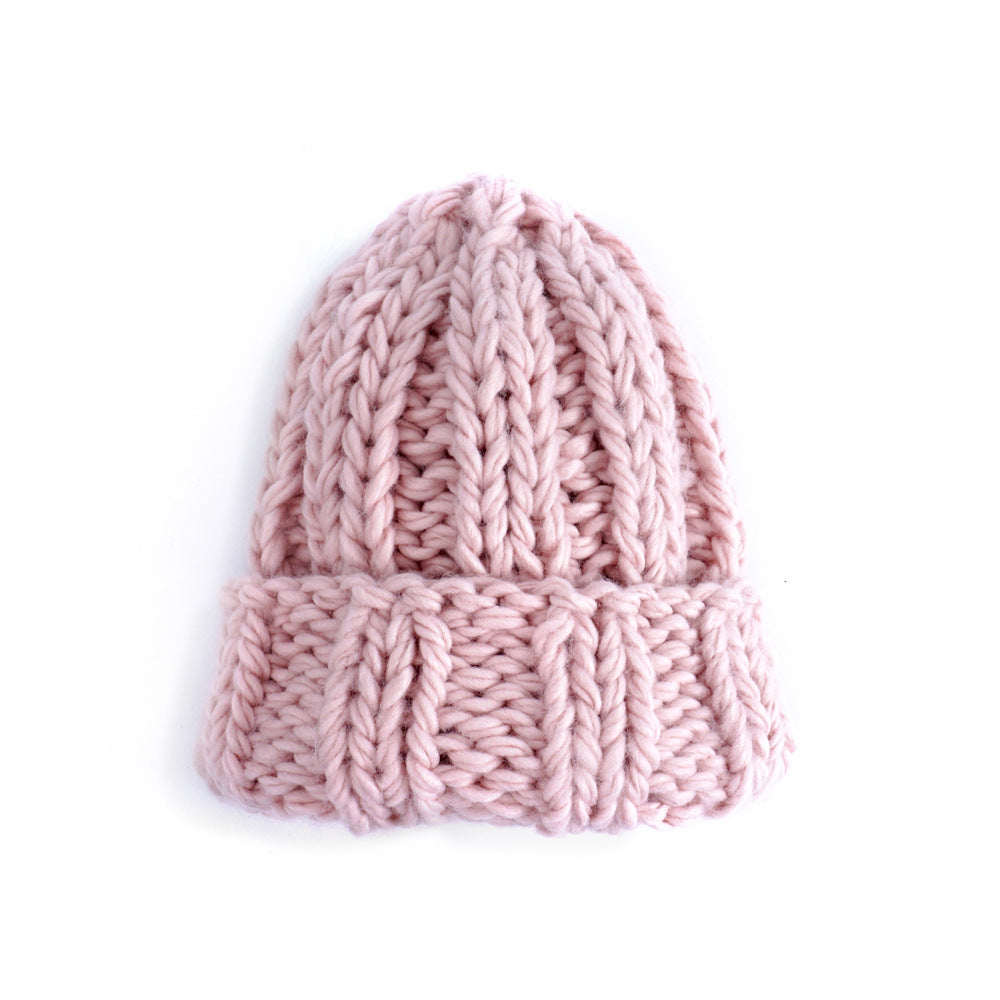 Knit Hat Ladies Pure Color Simple Coarse Wool Warm Earmuffs