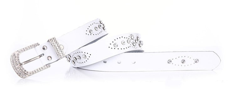 Ceinture en cuir incrustée de strass pour femme