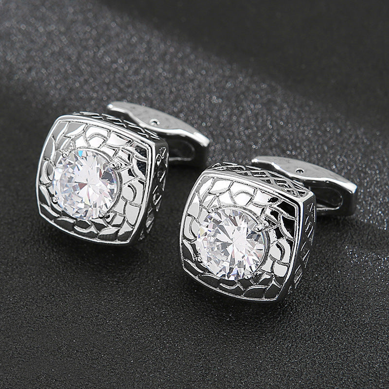 Men's Stylish Round Hollow Crystal Zircon Cufflinks