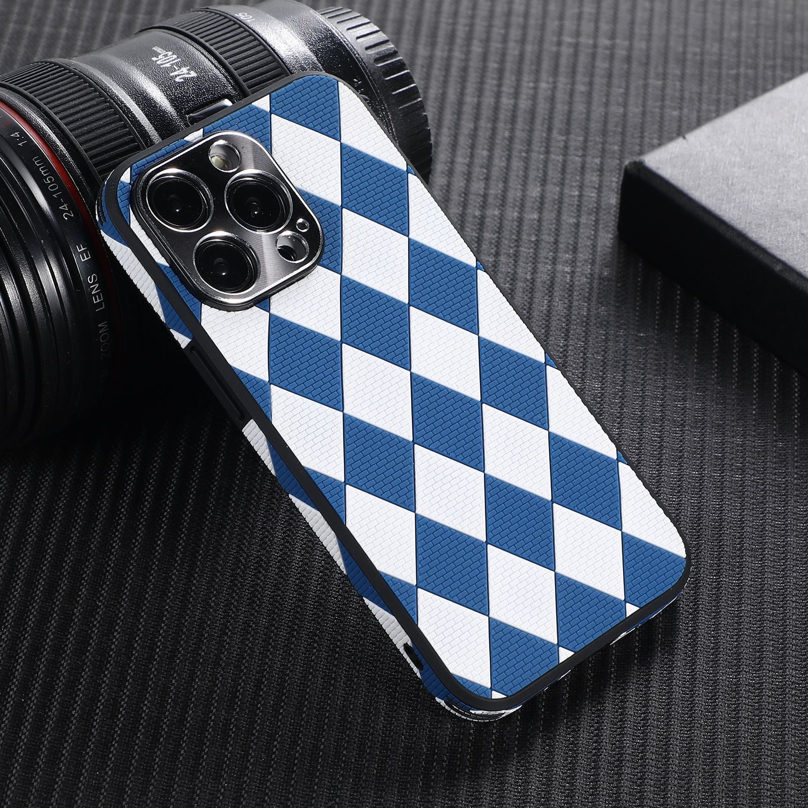 Plaid Side Stick Leather Phone Case