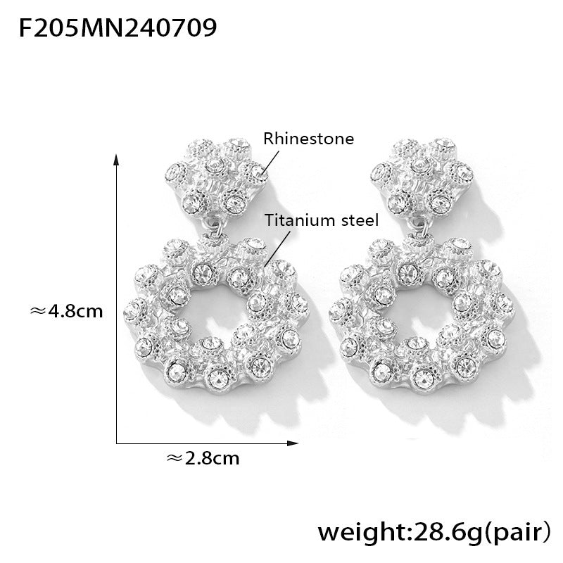 Vintage Heavy Industry Texture Antique Long Titanium Steel Gold-plated Stud Earring Exaggerated