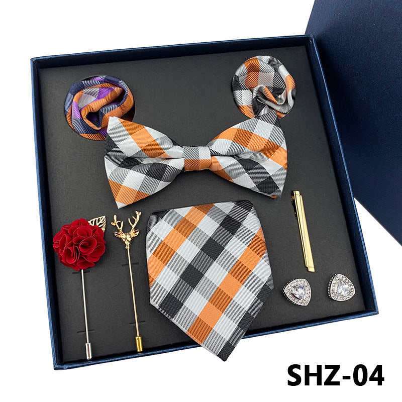 Men's Fashion Simple Pocket Scarf Brooch Tie Set