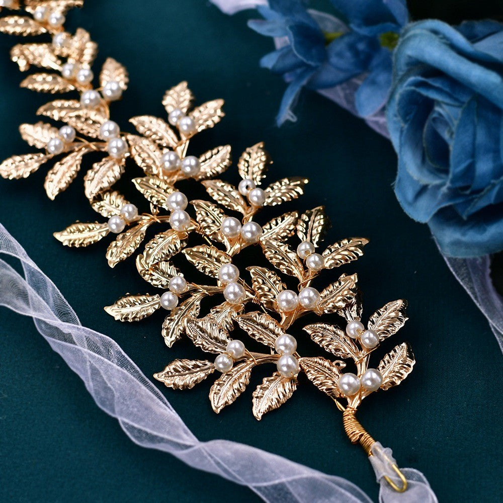 Alloy Leaf Pearl Gold Hair Accessories