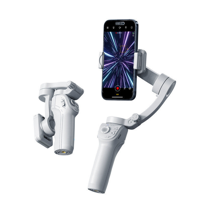 Tête de trépied portable Stabilisateur anti-secousse à trois axes Reconnaissance faciale intelligente par IA et sangle de caméra pour prise de vue vidéo courte Lumière d'appoint