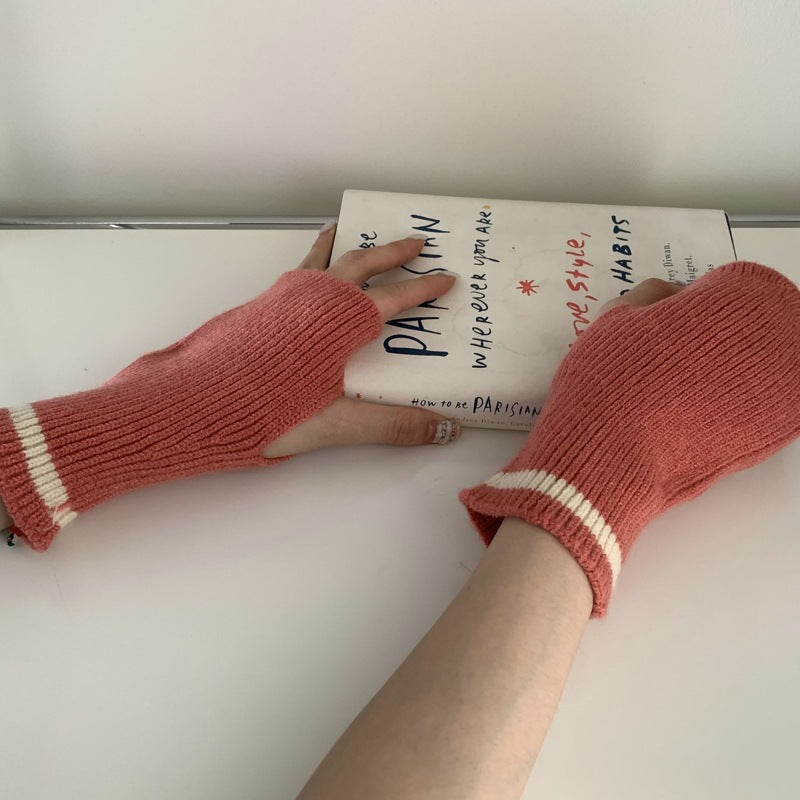 Women's Warm Touch Screen Knitted Half Finger Knitting Wool Gloves