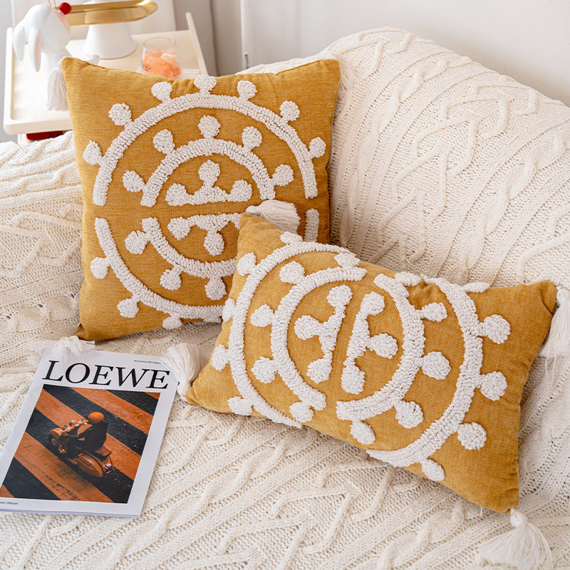 Handmade Embroidery Velvet Embroidery Pillow Cover Craft Cushion Hotel Homestay Tassel Pillow Bedside