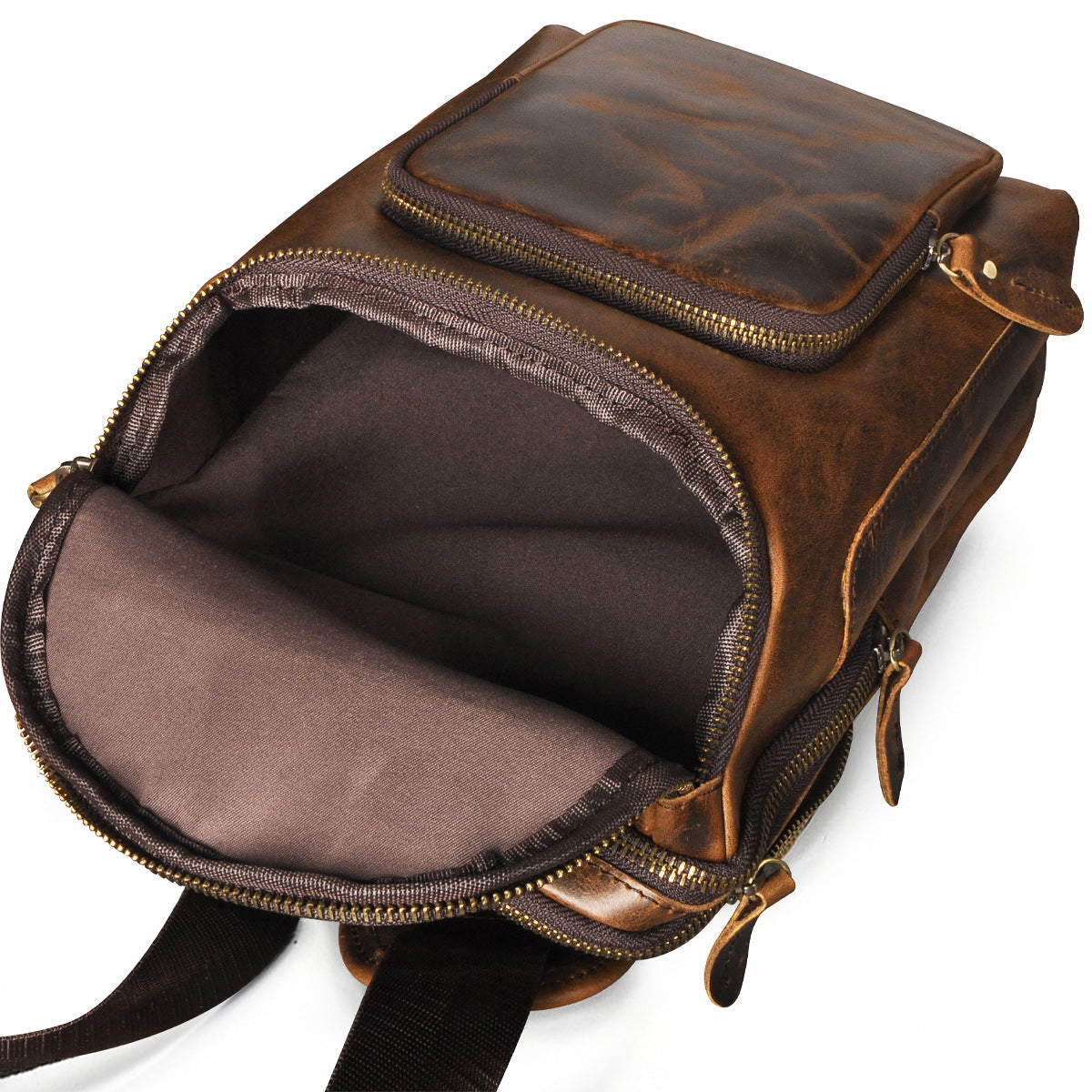 Sac de poitrine rétro pour homme en cuir de vachette « Crazy Horse »