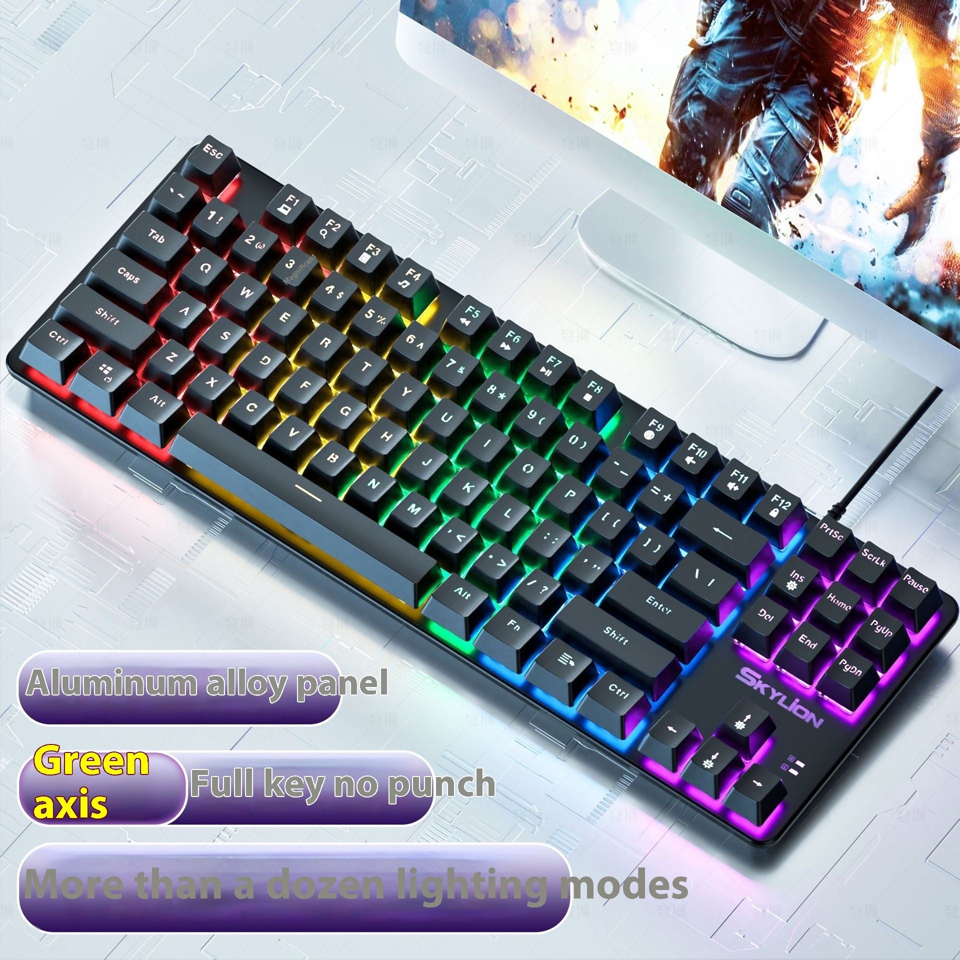 H87 Mechanical Green Axis Wired Two Colors Keyboard