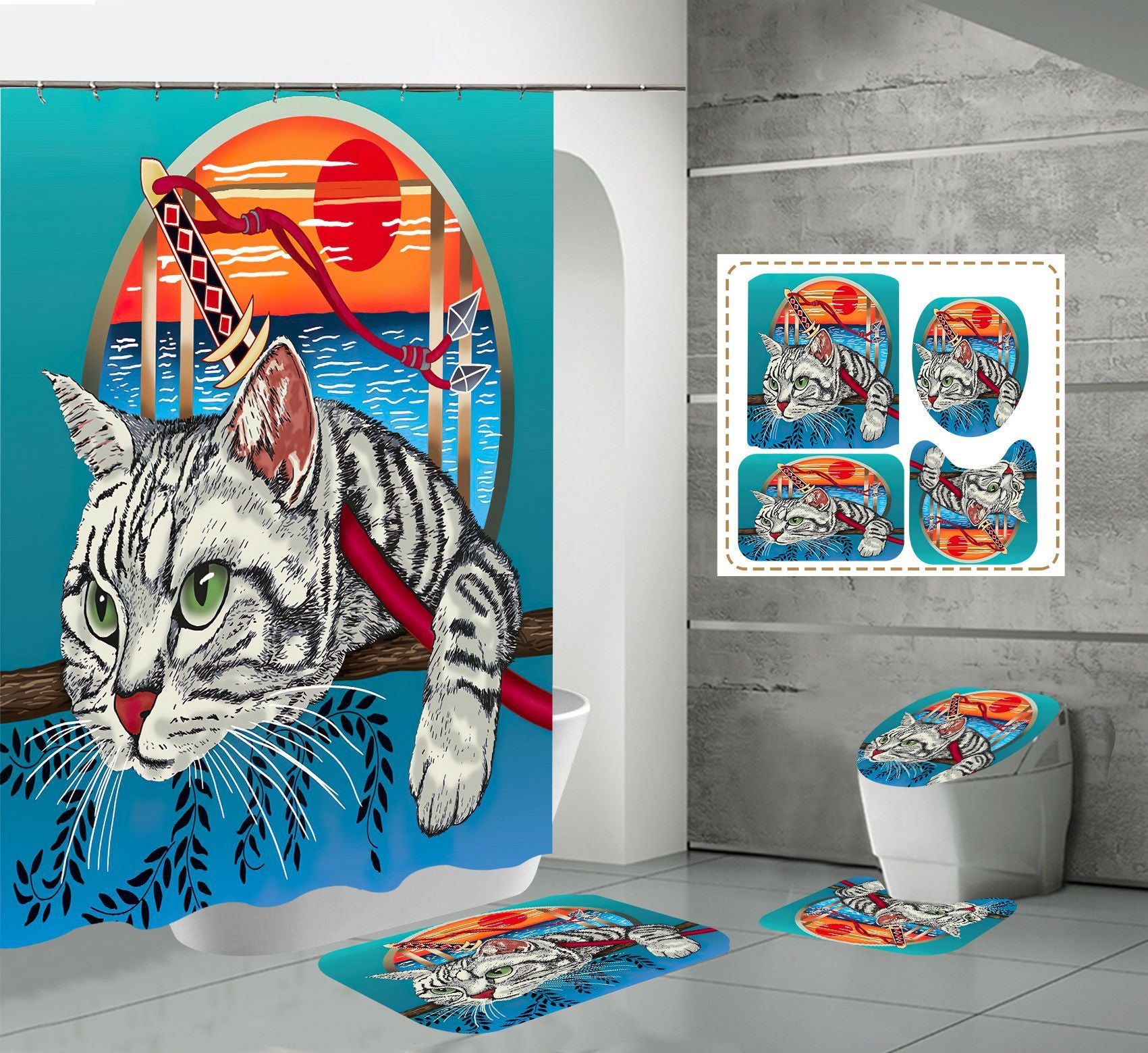 3D Polyester Digital Printing Waterproof Shower Curtain