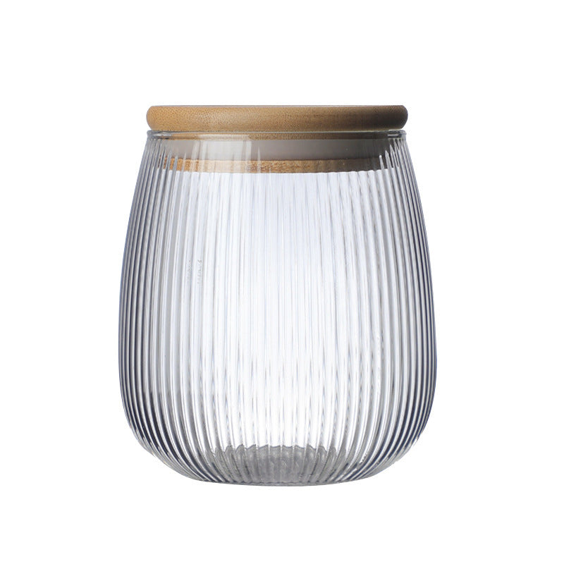 Bocal en verre de rangement scellé avec couvercle en bambou granulaire vertical