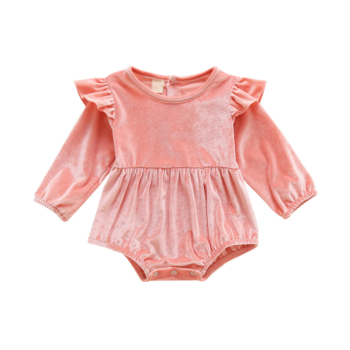 Baby Girl Autumn And Winter Clothing Candy Color Flounced Sleeve Velvet Jumpsuit