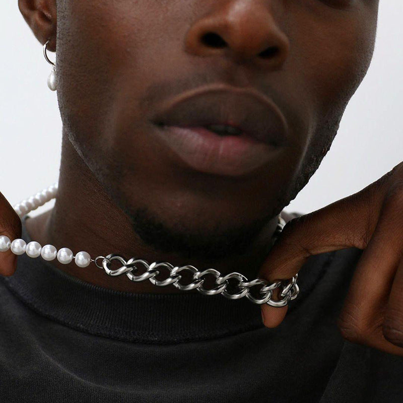 Stainless Steel Stitching Cuban Pearl Thick Chain