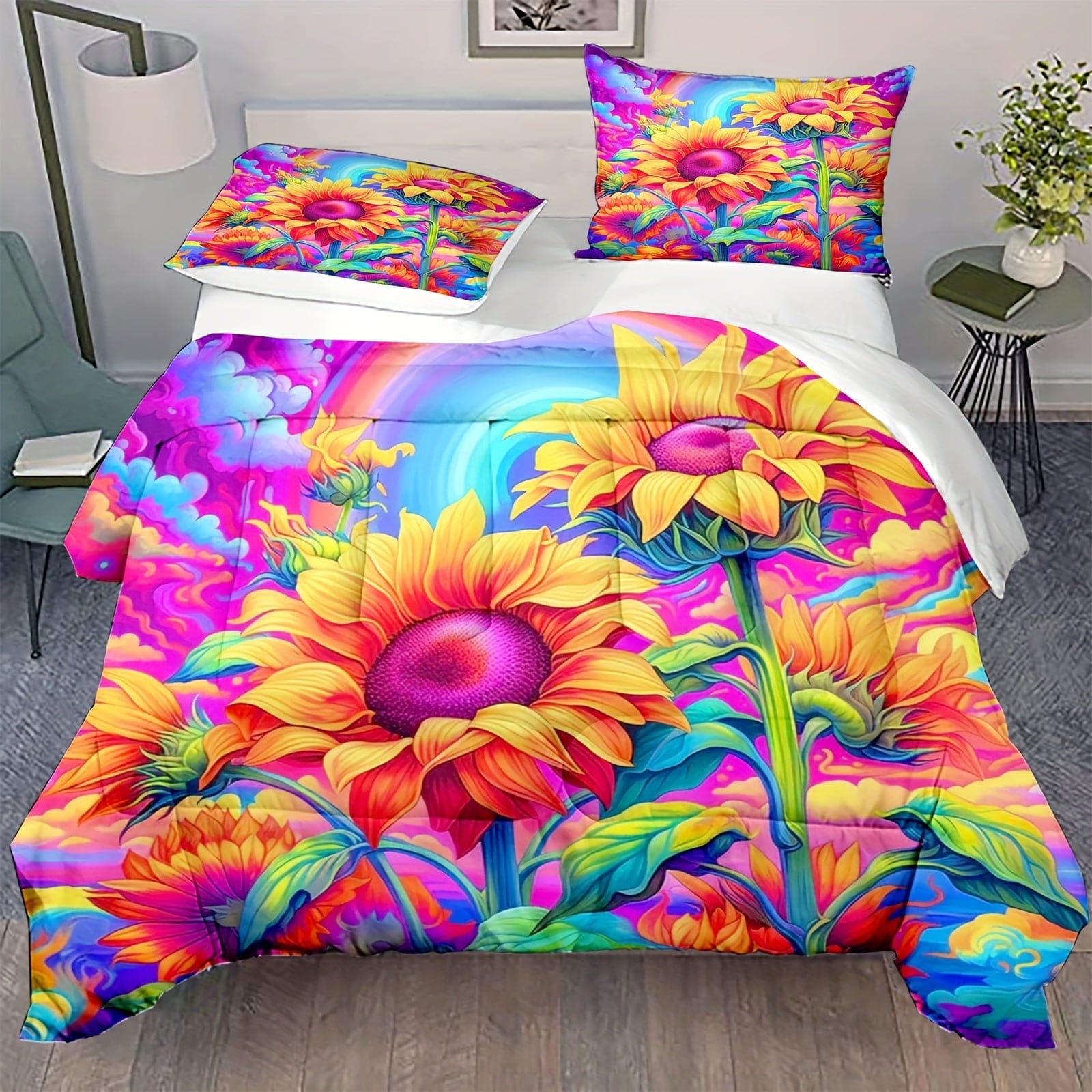 Mushroom House Bedding Three-piece Set Household