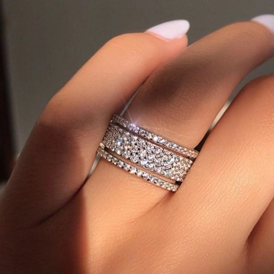 Premium Silver Color Ring Wide Love Rings For Women Engagement Gifts
