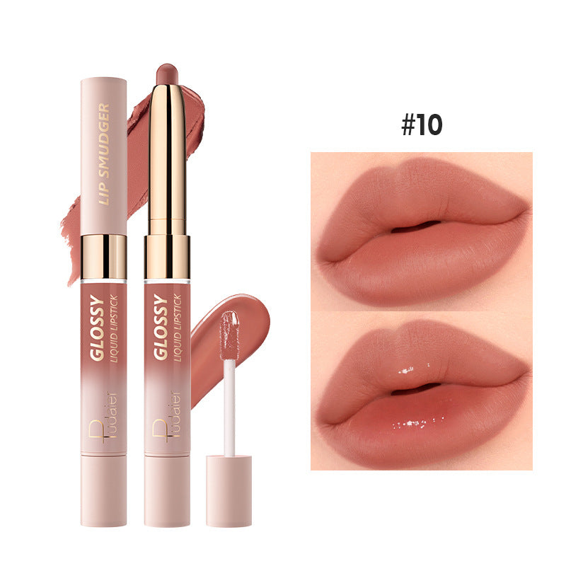 Brillant à lèvres mat 10 couleurs, double-tête, rouge bouche