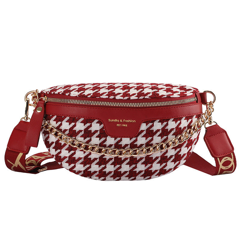 New Checkered Chain Ladies Waist Bag Ins Net Red Shoulder Diagonal Bag Mobile Phone Bag Chest Bag Female