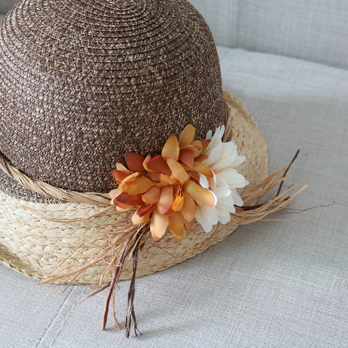 Resort Sun Shade Half Rolled Edge Flower Bowler Hat