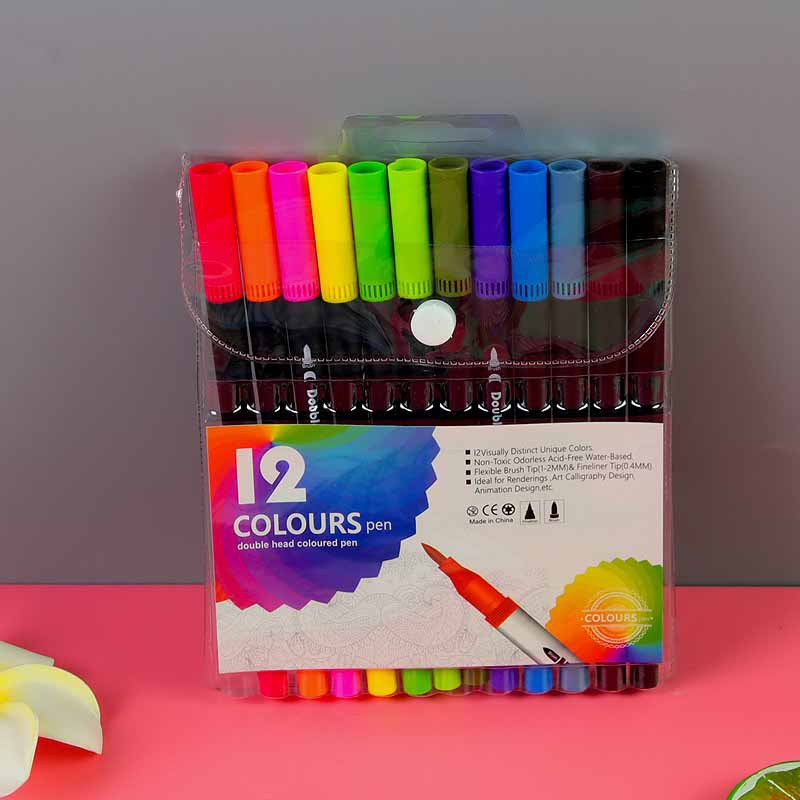 Water Based Double Head Washable Color Line Marker Creative Watercolor Pen Set