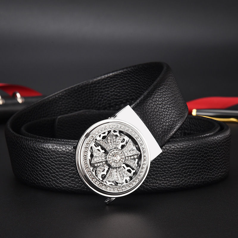 Men's Rotating Buckle Belt 3.5cm Wide Automatic Buckle Crystal Diamond Belt