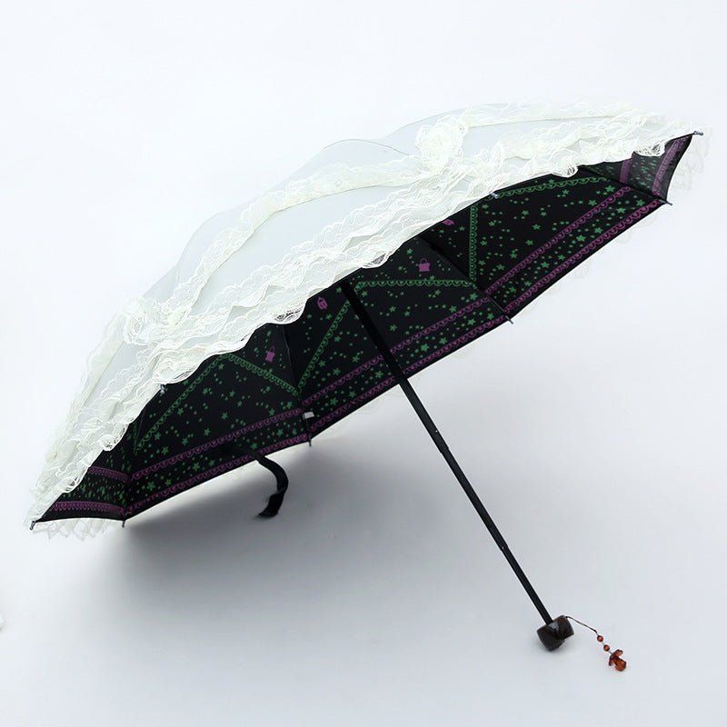 Four-layer Lace Sunscreen Three Folding Rain Or Shine Dual-use Umbrella
