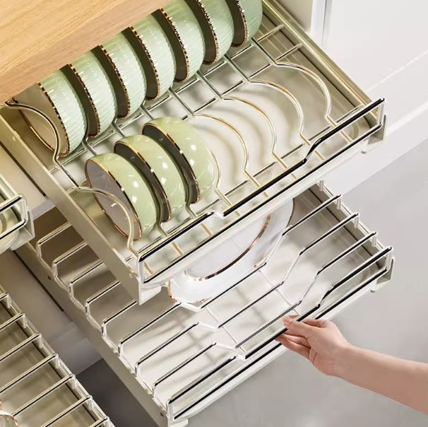 Stainless Steel Kitchen Cabinet Pull-out Drawer Type Dish Rack Storage Organizer