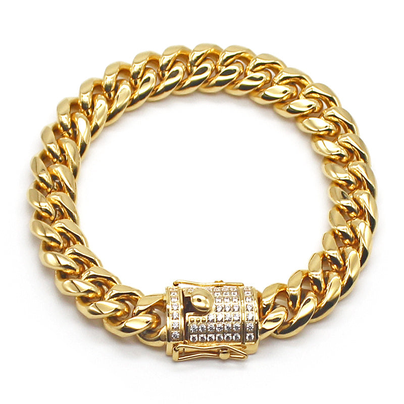 Cuban Trend Titanium Steel Gold Plated Zircon Bracelet For Men