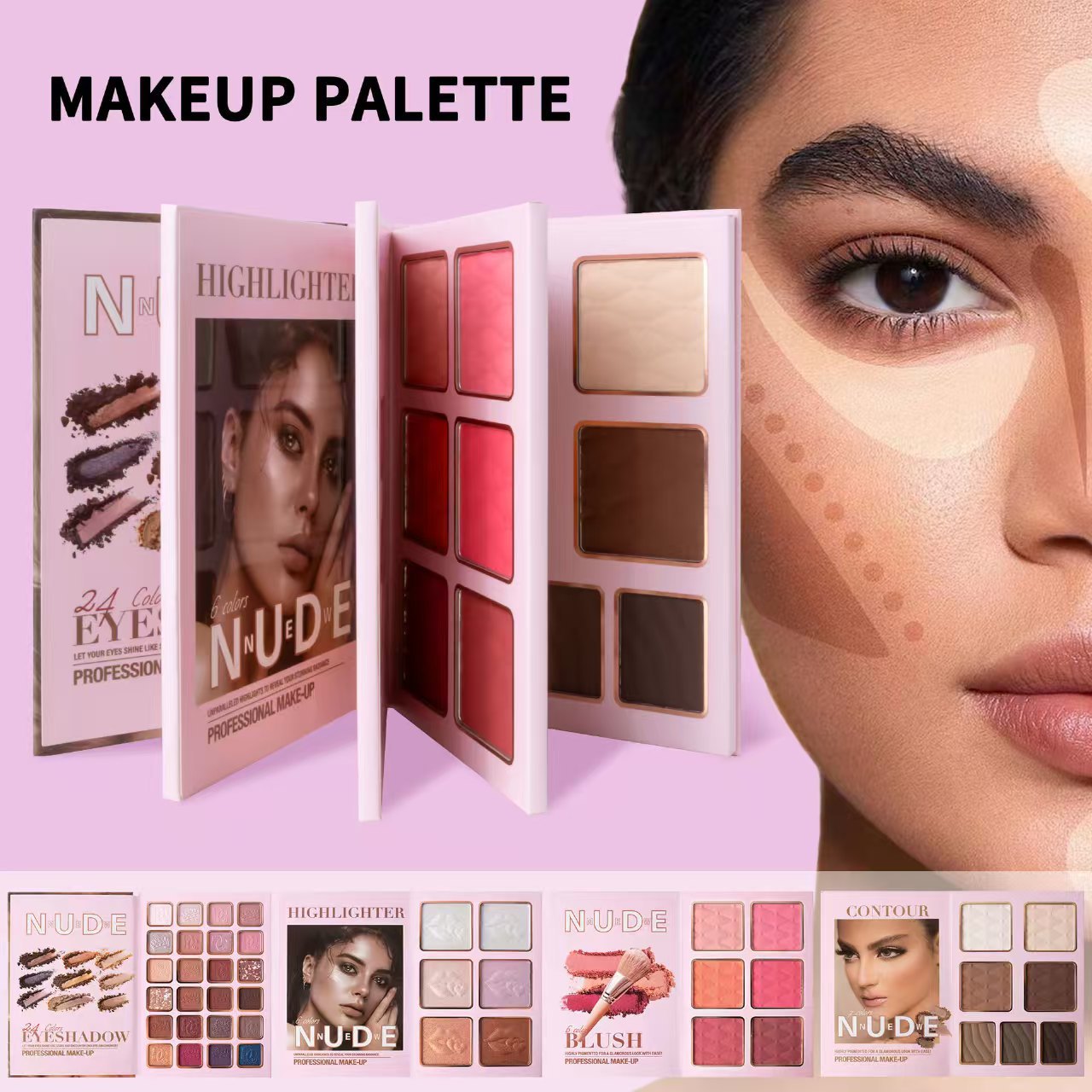 Palette de Fards à Paupières Multifonctionnels Mat Chatoyant Blush Highlighter Intégré