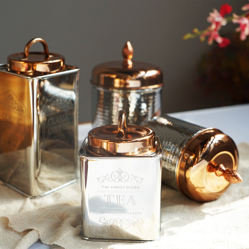 Boîtes de rangement en métal et verre pour café et thé, fournitures de cuisine, décoration de table