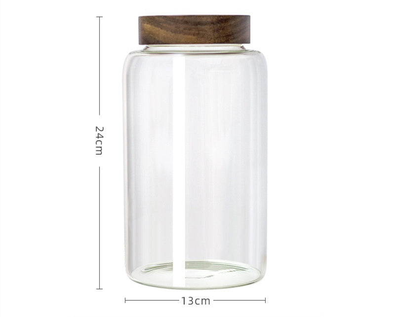 Grand bocal de rangement avec couvercle en bois d'acacia