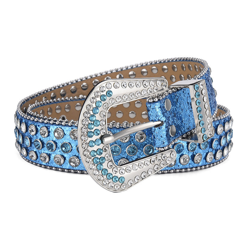 Ceinture unisexe en alliage, style punk rock, avec rivets et strass