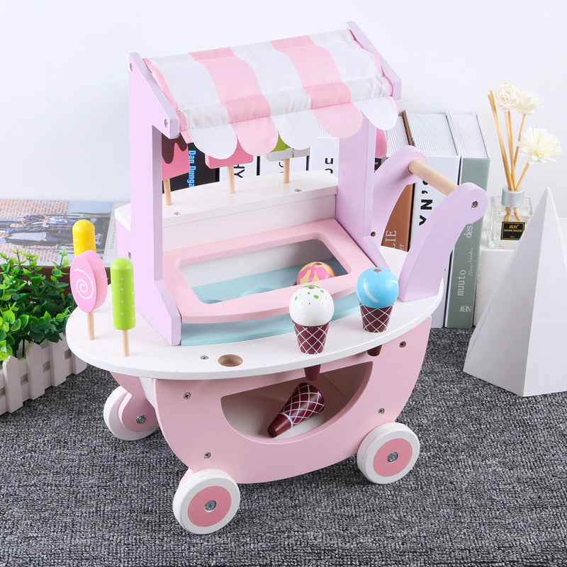 Chariot de crème glacée en bois pour maison de jeux de cuisine pour enfants