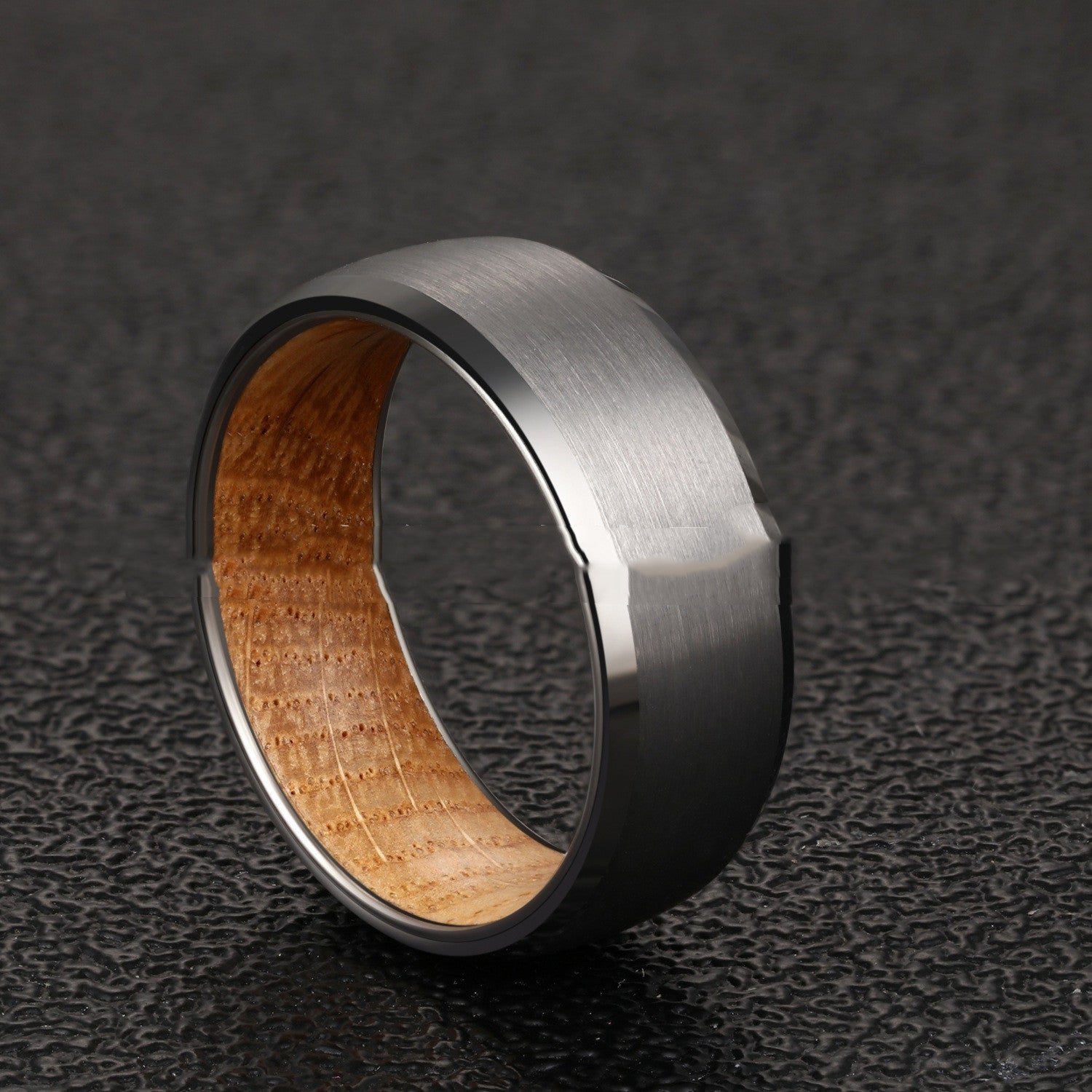 Barrel Wood Ring 8mm Tungsten Steel Case
