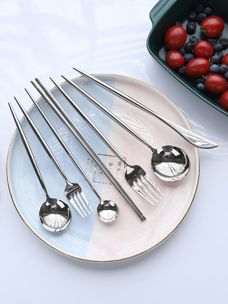 Nordic Style 304 Stainless Steel Western Food Knife Spoon Chopsticks Four-piece Set