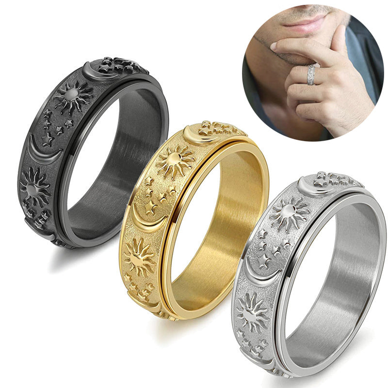 Stars Sun Moon Rotatable Titanium Steel Ring