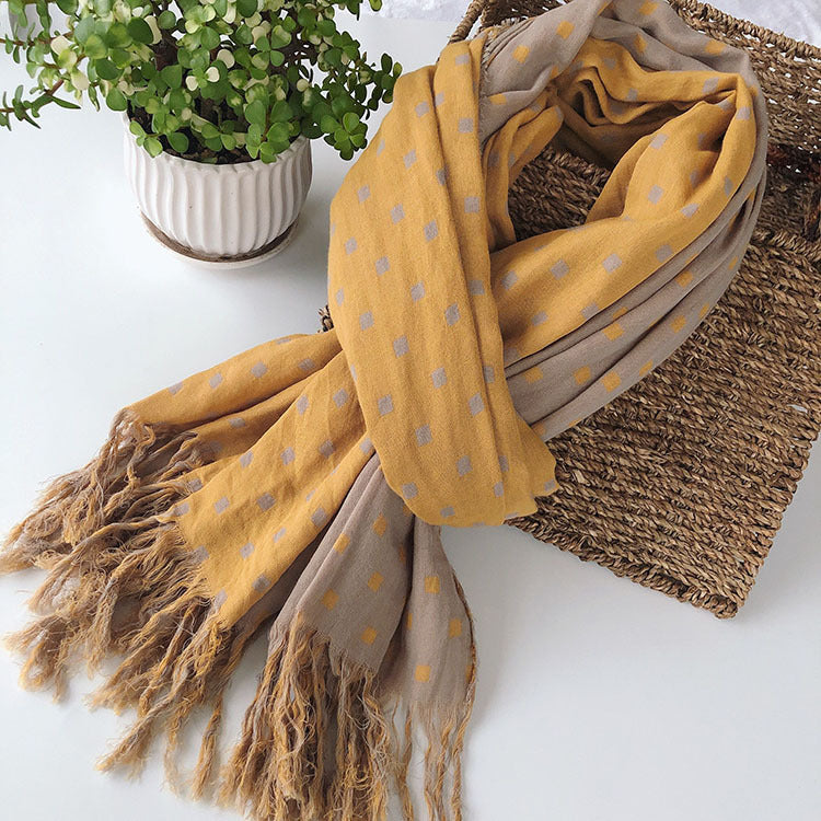 Japanese Winter Cotton Warm Scarf Double-layer Plaid Thickening