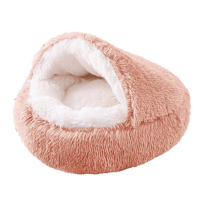 Lit rond semi-fermé en peluche à double usage pour animaux, demi-pack, sommeil profond