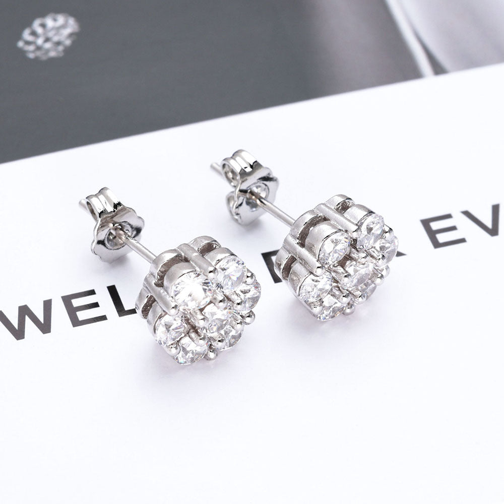New Hip-hop Flower Stud Earrings With Full Diamond Detailing For A Personalized Look