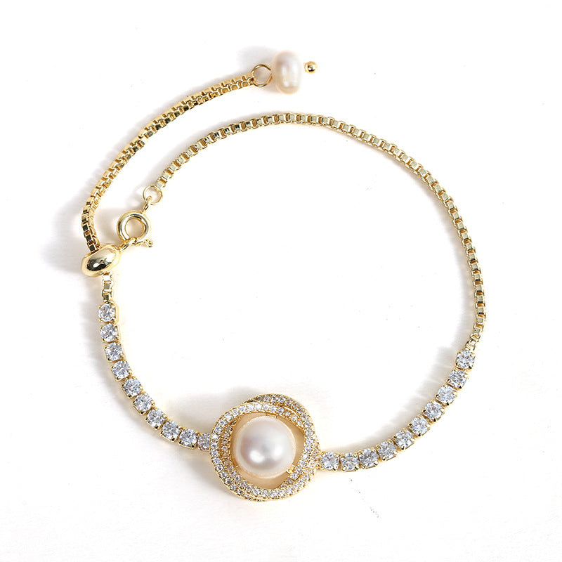 Fashion Pearls Strap Diamond Bracelet Elegant