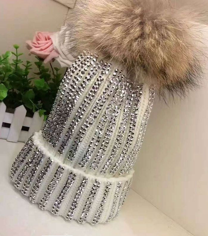 Autumn And Winter Real Raccoon Oversized Fox Fur Ball Wool Hat