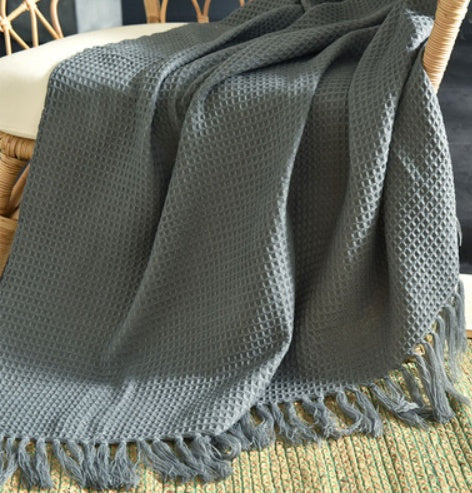 Petite couverture tricotée à franges, couverture de sieste, couverture de canapé