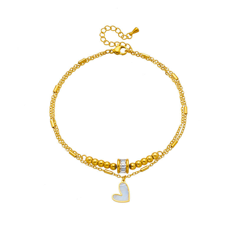 Bijoux fantaisie Boho Classique Amour Cœur Chaîne de cheville Double couche Chaîne bracelet Cheville Charme Pompon Chaîne de jambe Chaîne de pied Femme Fête Bijoux Accessoires
