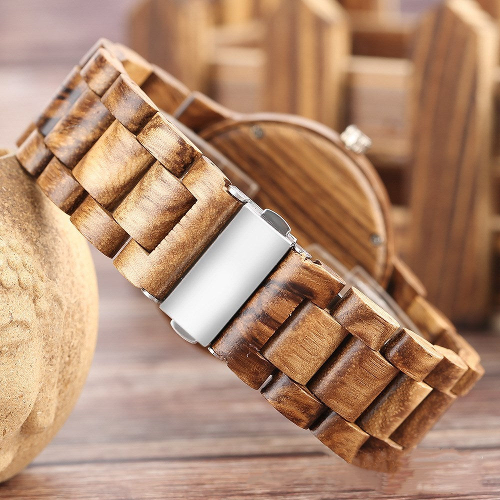 Montre à chiffres romains en bambou et bois massif, bracelet en bois