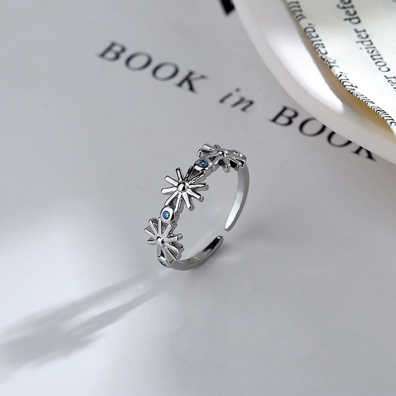 Sterling Silver Exquisite Micro-inlaid Zircon Blue Drop Double Ring