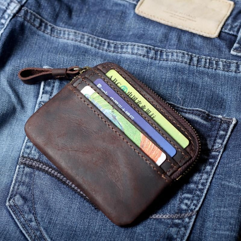 Porte-cartes vintage en cuir de vachette première couche